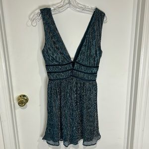 Lulu’s Gold and Teal Blue Skater Dress Size Small